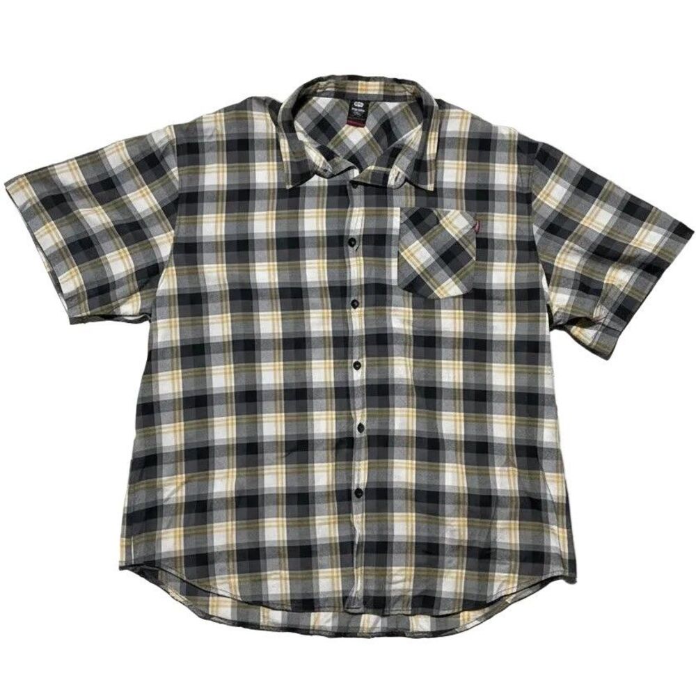 Ecko Unltd 5XB Gray Yellow Plaid Short Sleeve Button‑Up Shirt – Big & Tall